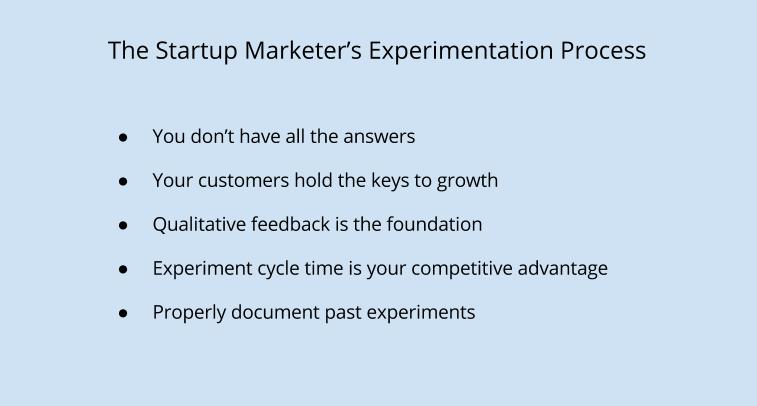 Processo de experimentação de marketing para startups.