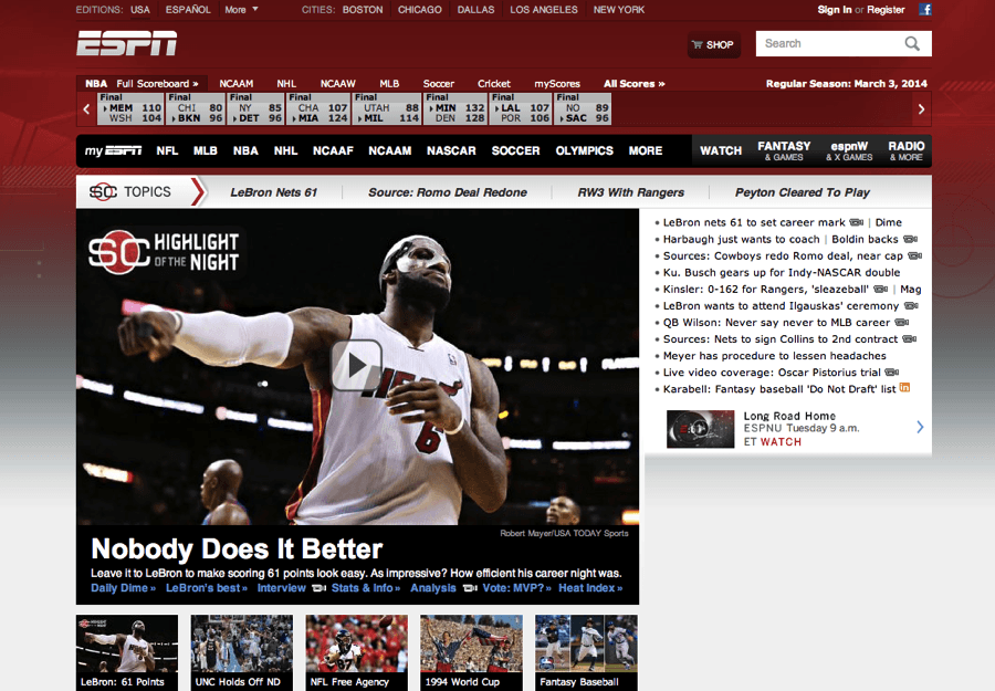 A ESPN passou por uma reformulação após saber que sua página é confusa.
