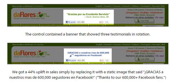 Um simples detalhe no site da daFlores.com aumentou a conversão em 44% dos usuários.
